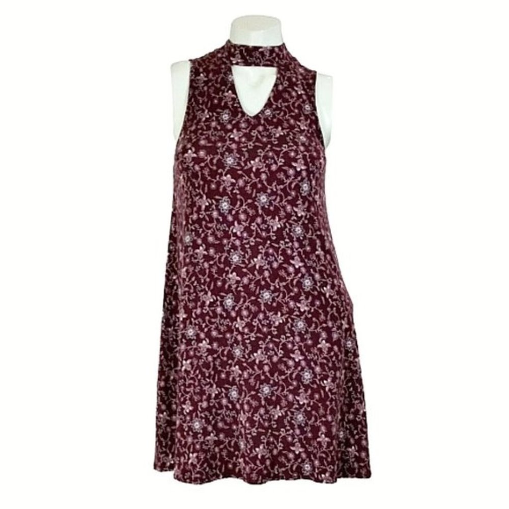 Aeropostale Burgundy Floral Choker Swing Dress - Picture 3 of 9